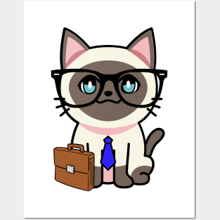 Cute Siamese cat is a colleague at work Posters and Art